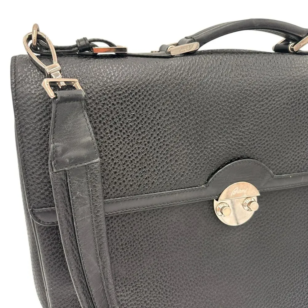 Brioni Men's Black Grained Leather Locked Combo Briefcase